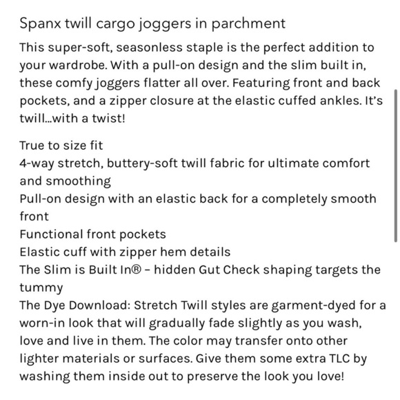 SPANX Stretch Twill Cargo Jogger with Ankle Zip in Parchm Cream Size 1X - Picture 15 of 16